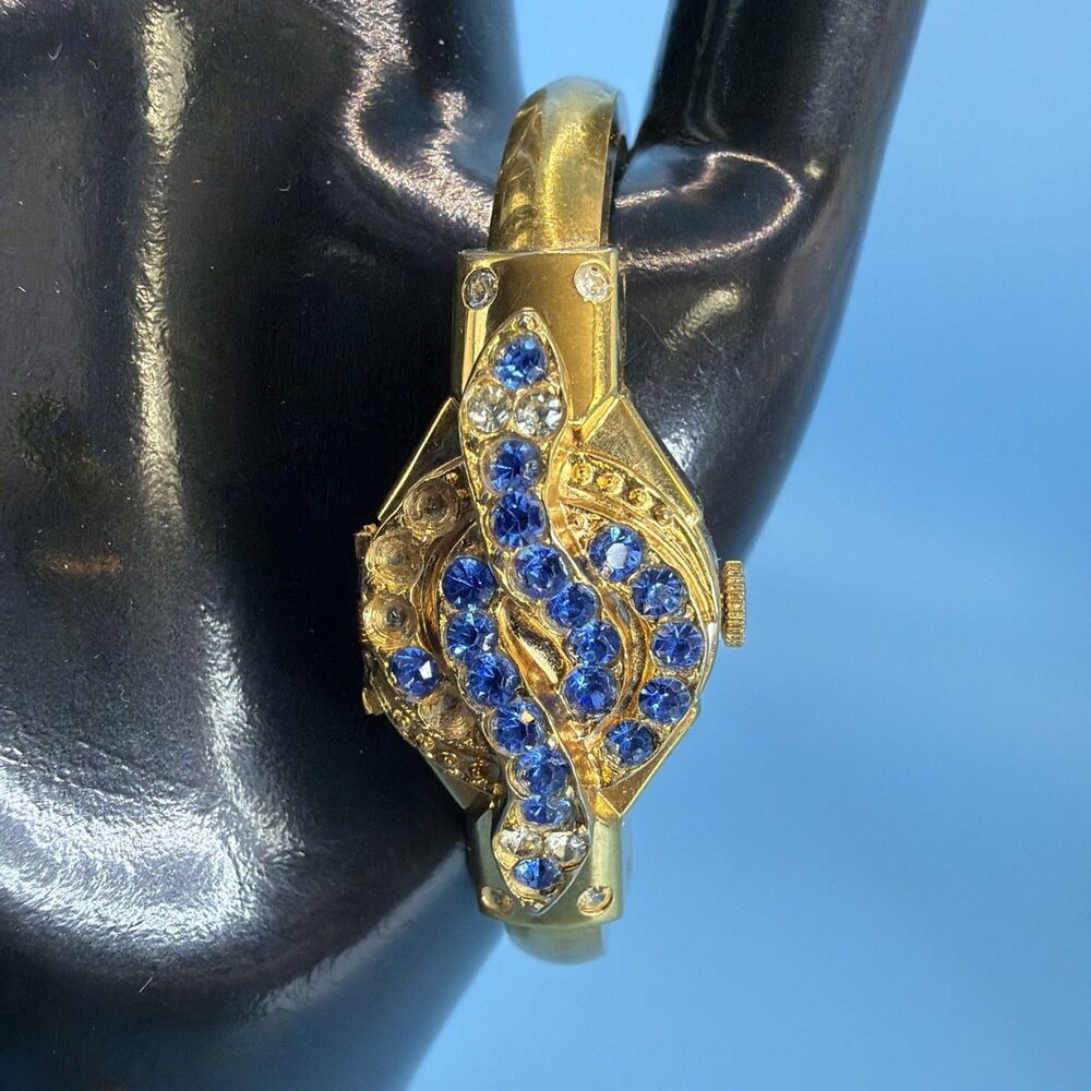 Vintage Waldman 17 Jewels Swiss Mechanical Watch Blue Rhinestone Cover - REPAIR
